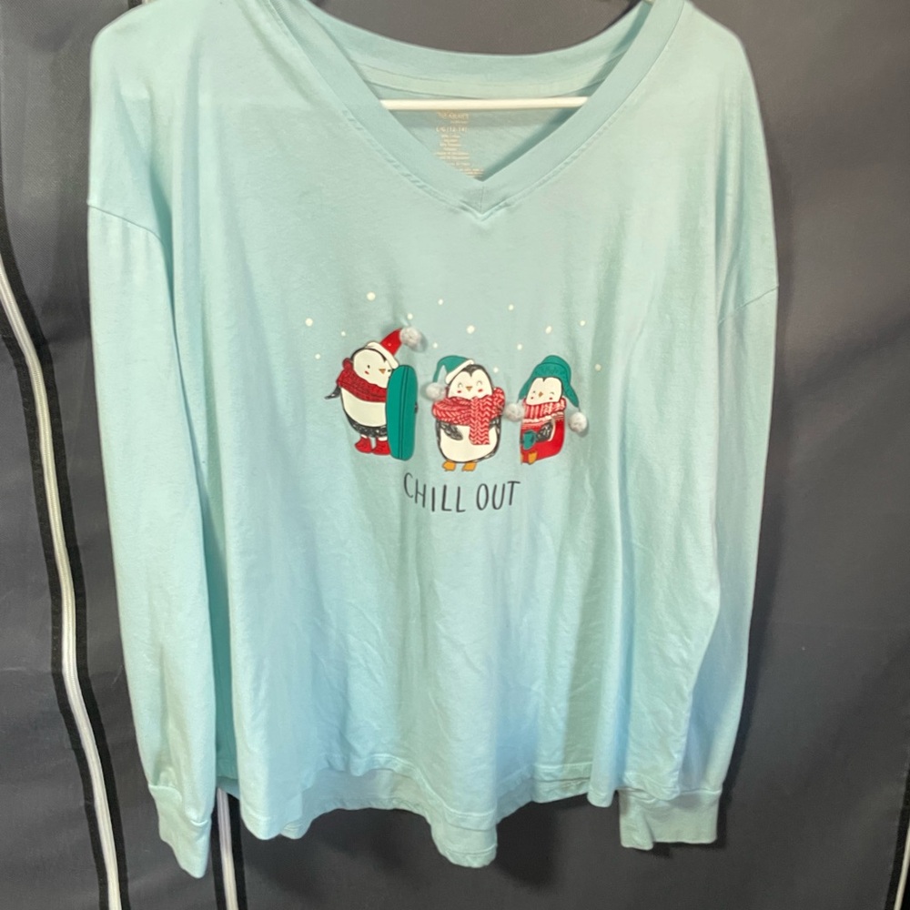 Light Blue Penguin Graphic Long Sleeve Shirt